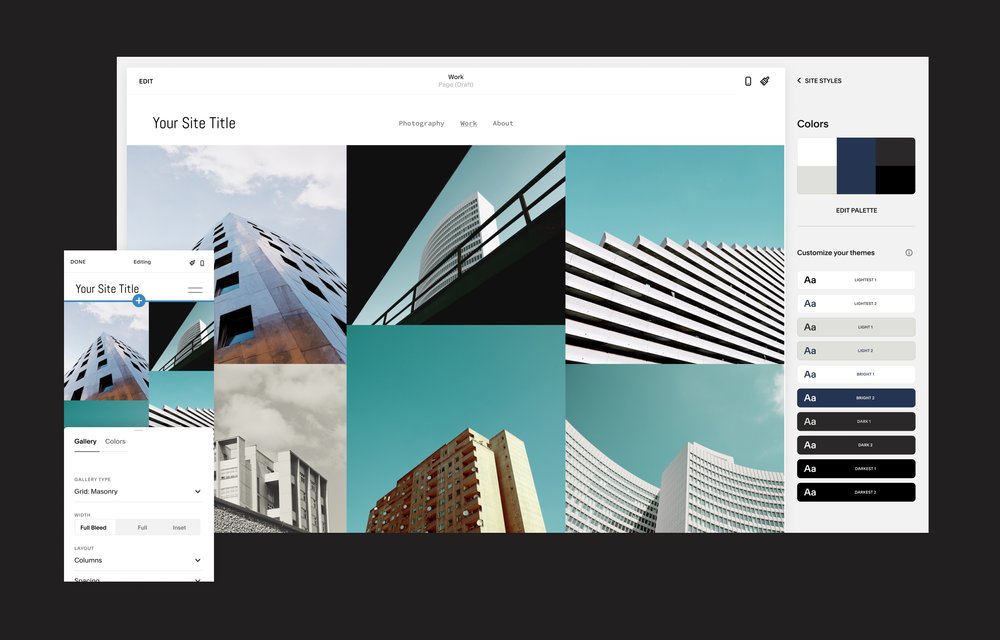esempio di un sito web di fotografia di architettura creato utilizzando l'editor di stile del sito Squarespace